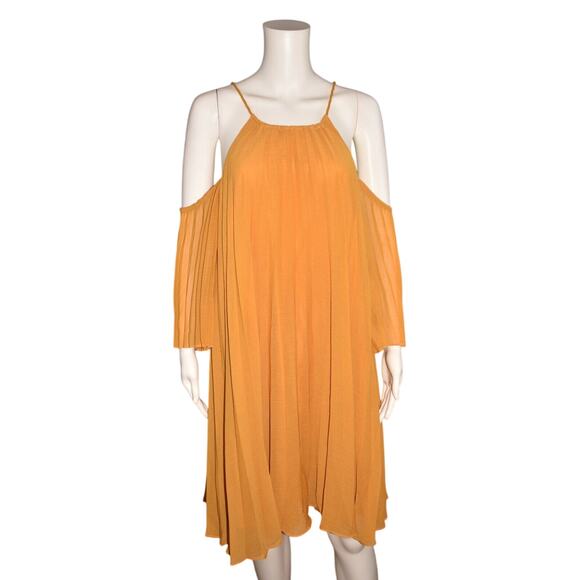 BB DAKOTA‎ NEW $100 Gretal Cold Shoulder Pleated Dress in Royalty Yellow Medium - Picture 4 of 6